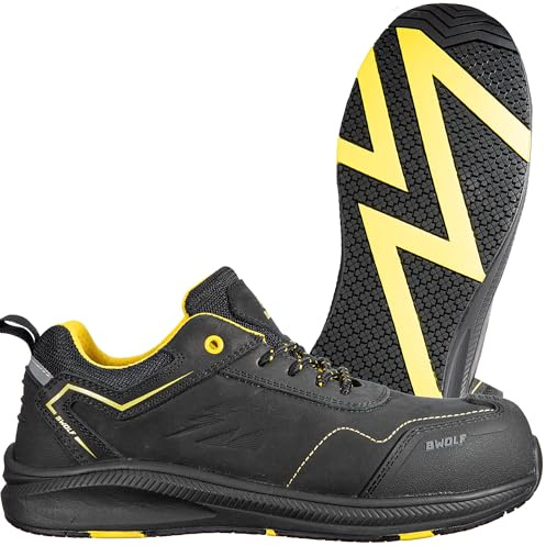 BWOLF Phoenix S3S Zapatos de trabajo para hombre S3 zapatos de seguridad para hombre S3 Nabuk impermeables, antideslizantes 4 x 4 Grip Tech, suela Ergo