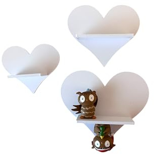 PsGreen Mini Herz-3er-Set kompatibel für Toniefiguren, Tonieregal Toniebox Tonie Erweiterung - Erweiterungsregal - Kinderzimmer (Weiß)