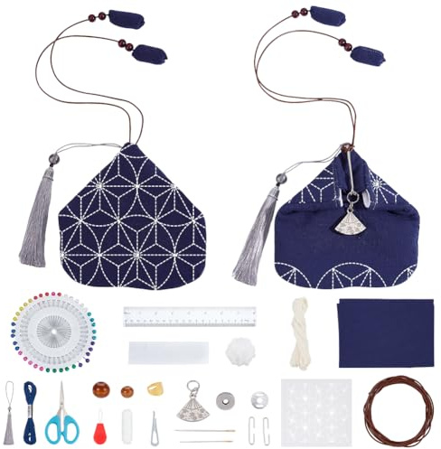 ORIGACH DIY Sashiko Geldbörsen Set Für Anfänger Mit Schneeflocken | Einfaches Sashiko Set Für Erwachsene Mit Schablone Stick Nähtasche Und Anleitung. Geschenke Für Freunde Und Mütter Und Mütter