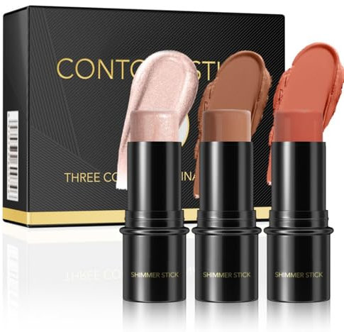 3 Stück Bronzer Contour Highlighter Blush Sticks Set mit wasserfester & lang anhaltender Formel für natürliches Finish - Leicht auftragbar für tägliches Makeup,professionelle Contouring-Techniken