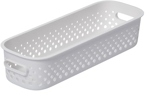 SmartStore Aufbewahrungskorb mit Griffen in weiß 1,3L (29,5x10x6,5cm) I Körbchen Aufbewahrung aus recyceltem Kunststoff I Essence Slim Aufbewahrungskorb I Aufbewahrungsboxen mit 10 Jahren Garantie