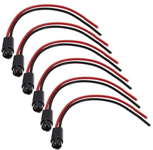 MKVAXR Lot de 6 Douilles d'ampoule LED T5 filaires, Accessoires for Voitures, vélos, camions, remorques, DC 12 V, 11 cm