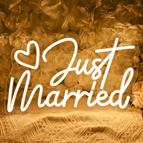 SYLHOME Just Married, insegna luminosa al neon a forma di cuore, per matrimonio, addio al nubilato, sfondo per camera da letto, decorazione per proposta di fidanzamento, feste, regali 40 x 23,5 cm