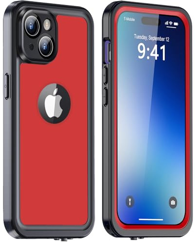 CASELIVE for iPhone 15 Case Waterproof with Built in Screen Protector, Shockproof Dustproof Heavy Duty Full Body IP68 Underwater Protective Phone Case for iPhone 15 6.1''(Red)