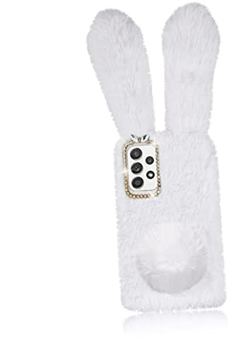 NUOBESTY Flauschige Handyhülle mit Bunny für Weiche TPU Schutzhülle mit Kamerarahmen Schutz vor Kratzern Stößen Einzigartiges Design für Einfachen Zugriff Tasten