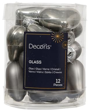 Kaemingk Christbaumschmuck Herzen Glas 4cm x 12 Stück - Glasherzen Christbaumkugeln Weihnachtskugeln Weihnachten - Weihnachtsbaumschmuck - Zart Grau