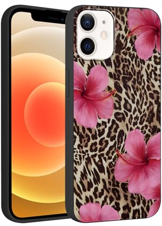 Foonary Leopard Flower Print Case for iPhone 12/iPhone 12 Pro 6.1,Cute Aesthetic Design Silicone Soft cheetah print Pattern Phone Cover for Girls, Preppy Shockproof Protective Case for Women