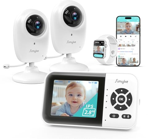 Simyke Baby Monitor 2.8 Screen Wifi ON/OFF swtich,15-Hour Battery with Camera and Audio, Night Vision, VOX, 2-Way Talk, 5 Lullabies and 1500ft Range,Growth Album for Kids