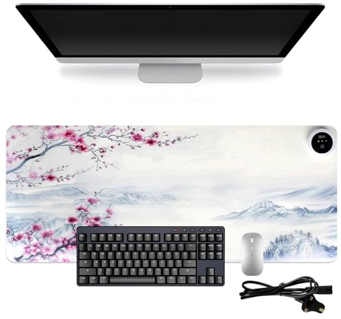 KBIBCK Heated Mouse Pad, 80x33 cm Heated Desk Mat, Heated Mouse Mat, Heated Table Mat with 3 Heat Settings & 3 Hours Automatic Shut-Off, Electric Warm Desk Pad for Office Home,UK Plug (Cherry Blossom)