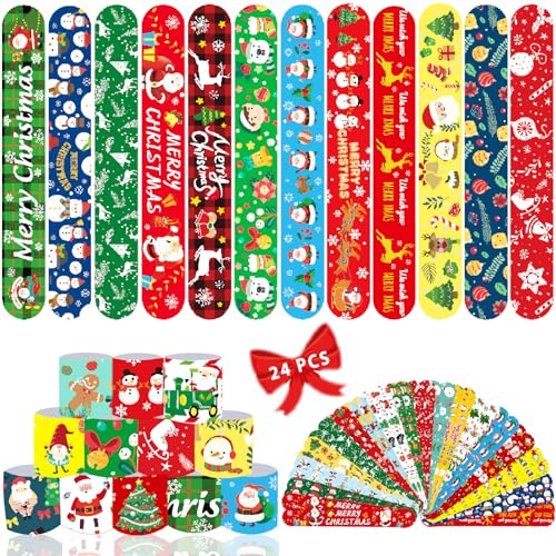 Viicoor Christmas Slap Bracelets for Kids 24PCS Slap Bands Party Gadget Fillers Favors