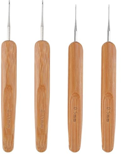 BEAMARKER 4 Stück Dreadlock Häkelnadeln Für Haare 0.5/0.75mm Mit Bambusgriffen Flechtnadeln Zum Flechten Weben Pflegen von Dreadlocks DIY Haarstyling Tools Für Locs Styling Zubehör