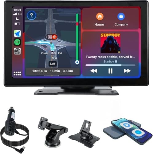 plimpton 9 Zoll Auto Display mit Wireless Carplay und Android Auto, IPS Touch Smart Screen, Digital Media Receiver mit Mirror Link, Live Navigation, BT, AUX, L2