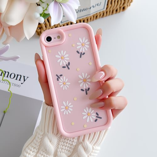 LSOUGUK Compatible with iPhone SE/8/7 Case for Women Girls,Cute Flower Pattern Design Protection Case Slim Soft TPU Shockproof Protective Cover for iPhone SE/8/7-Pink