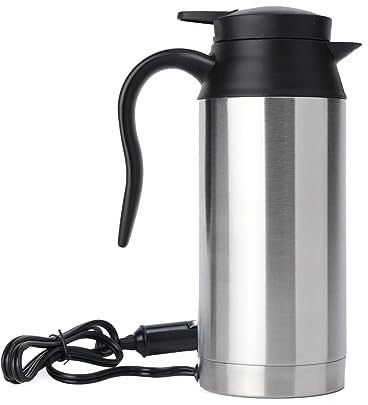 LALABU 12V Wasserkocher Auto, 120W Leistung, 750 ml, Automatische Abschaltung, Verdecktes Heizelement aus Edelstahl für Fernverkehr Autofahrt Camping im Freien
