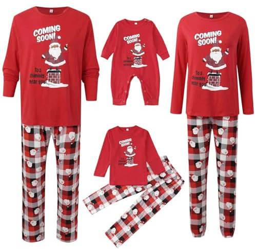DBMZV Ensemble de Pyjamas de Noël en Famille Correspondant à des vêtements Nuit à Carreaux Noël Pyjama Femme Sexy Chic Pyjama en Famille Matching Christmas Pajamas Couples (Rouge-3,XL)