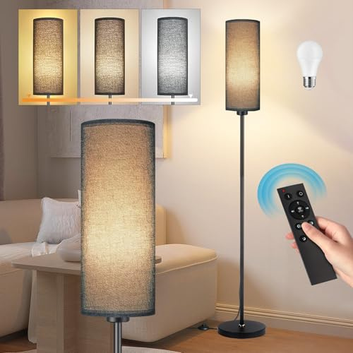 Seruno X Stehlampe, Grau - Dimmbare Stehleuchte mit Fernbedienung & Fußschalter - 3 Farbtemperaturen 9W LED, Moderner Design mit Schwarz Mast, Leselampe für Wohnzimmer, Schlafzimmer, Büro