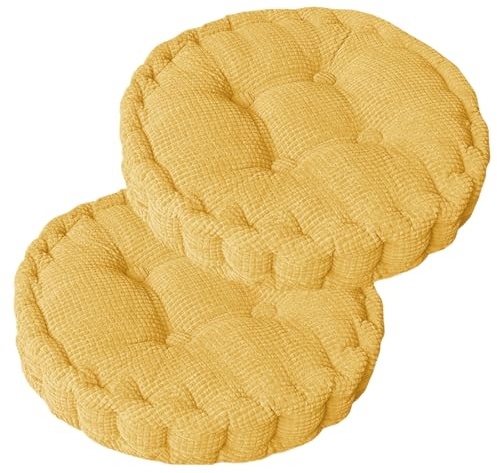 Sitzkissen Rund, 2Er Set Bodenkissen, 40 X 40 Cm Sitzkissen Stuhl, Baumwolle Polsterung Dicke Bodenkissen Yogakissen Haustierbett Sitzpolster Für Den Innen Und Außenbereich Stuhlkissen-Set, Gelb