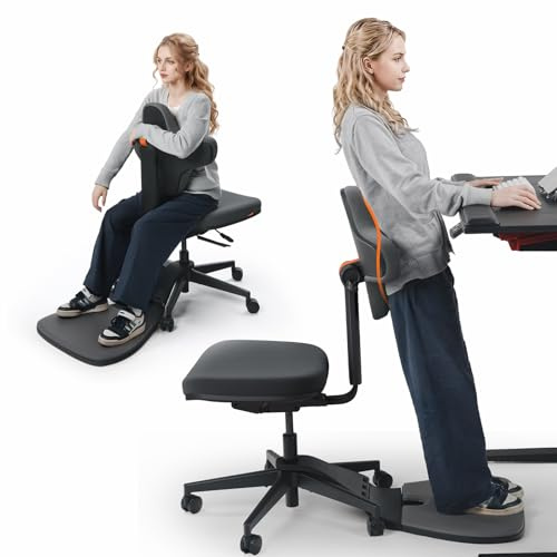 Newtral Stehpult-Stuhl, Standing Mate-Sitz für Sitz-Steh-Wechsel, ergonomischer Anlehn-Hocker mit Anti-Ermüdungsmatte, Stehpult-Hocker, Pferdesattel-Stuhl, höhenverstellbarer Homeoffice-Haltungssitz
