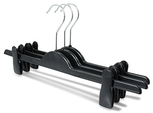 famy.Shop Hosenbügel 10 Stück, Kleiderbügel aus Kunststoff mit STABILEN Klammern für Hosen/Röcke, Hosenspanner rutschfest, platzsparend und drehbarer Haken, 40cm EXTRA BREIT, schwarz