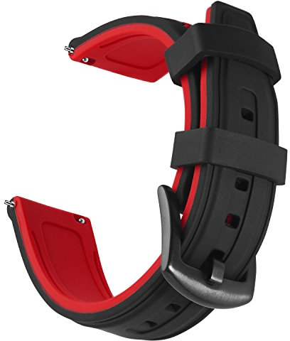 OLLREAR Unisex Silikon Uhrenarmbänder Gebürstete Edelstahl Schwarz Schnalle Zweifarbig Uhrenarmbänder Schnellverschluss Ersatzbänder für Herren und Damen (24mm, Rot)