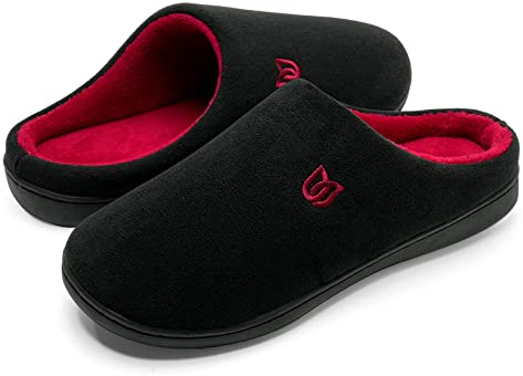Damen Herren Hausschuhe aus Memory-Baumwolle Drinnen Pantoffeln im Herbst und Winter für Drinnen und Draussen (Schwarz Rot, 40/41 EU)