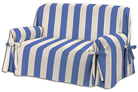 HomeLife Sofabezug Beige Blau & Couch Überzug | weicher Sessel & Sofa Überzug & Sofaüberwurf Decke gestreift | Sofa Überwurf aus angenehmer Baumwolle | schöne Sofa Cover Abdeckung