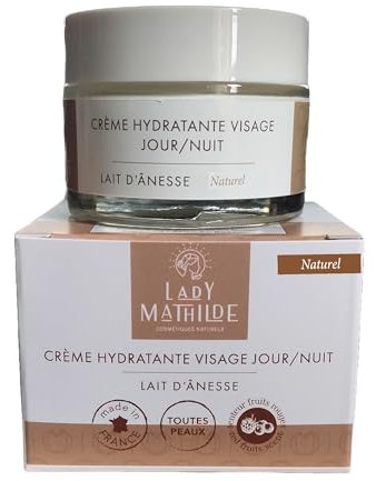 Lady Mathilde - Crème Hydratante Visage - Jour/Nuit - Lait d'Anesse - des ingrédients naturels - Peaux Normales, Sèches, Grasses, Sensibles, Rougeurs - Made in France - Pot 50 ml