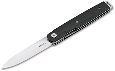 Böker Plus 01BO078 - Coltello a serramanico EDC LRF G10 con lama in acciaio VG-10 da 7,8 cm e impugnatura in G10 nero e clip da 11,2 cm