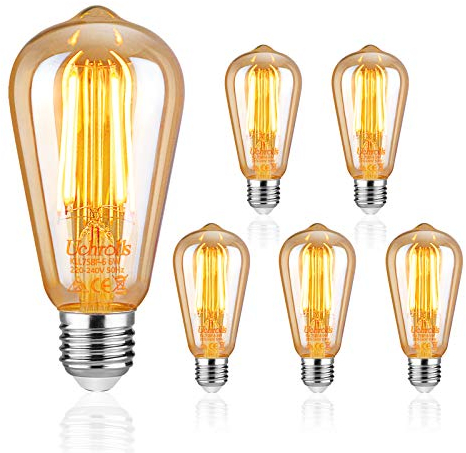 Uchrolls Edison Vintage Glühbirne, 5er Pack E27 6W LED Glühbirne Vintage Antike Glühbirne, Warmweiß (2500K) 700LM, Ideal für Nostalgie und Retro Beleuchtung im Haus Café Bar usw