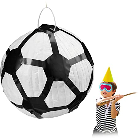 Relaxdays Pinata Fußball, zum Aufhängen, für Kinder, Mädchen & Jungs, Geburtstag, zum selbst Befüllen, Piñata, weiß