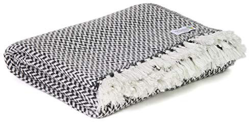 Les Jardins de la Comtesse Kuscheldecke, besonders warm, aus Kaschmir, 4 Fäden und Wolle – Fischgrätenmotiv, Grau/Anthrazit (140 x 230 cm),