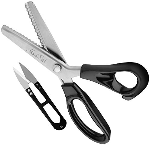 Handi Stitch Zackenschere mit Fadenschneider - Schneiderschere Stoffschere Zickzack 22,86cm Edelstahl – Schere Scharf Textilschere zum Schneiden von Stoff, Kleidung, Textilien, Nähen, Papier, Basteln