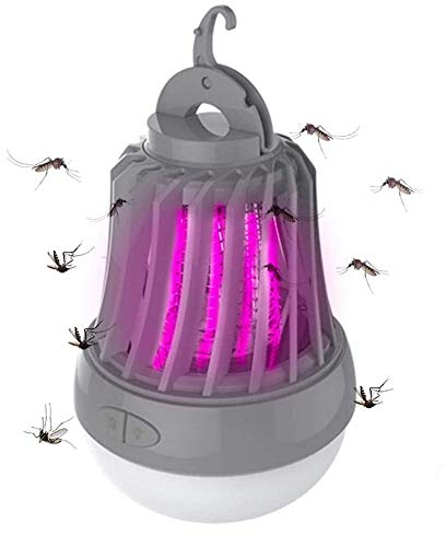 BAKAJI Zanzariera Elettrica UV LED con Funzione Lampada Lampadina Torcia Luce Emergenza LED Elettroinsetticida con Gancio da Campeggio Casa Anti Zanzare Mosche Alimentazione Batteria AAA