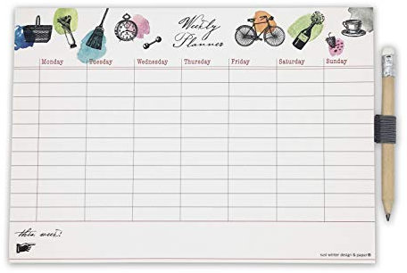 Susi Winter Design & Paper Wochenplaner A5 mit Stifthalter und Bleistift im Vintage-Look, 20009