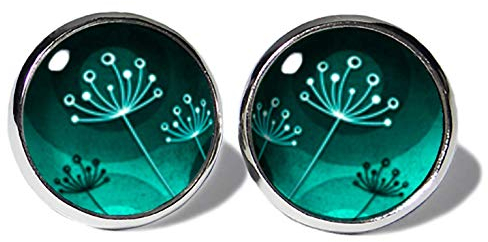 Dillblüten Türkis Ohrstecker ABOUKI Damen Mädchen Kinder Edelstahl Ohrschmuck Motiv Blumen Natur Blüten-Muster handgefertigte Ohrringe silber-farben