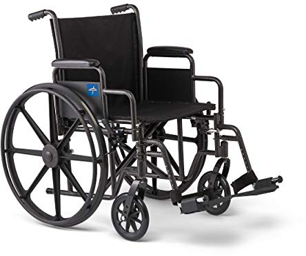 Medline Bequemer faltbarer Rollstuhl mit schwenkbaren Armlehnen und wegschwenkbaren Fußstützen, 40,6 cm B x 40,6 cm T Sitz