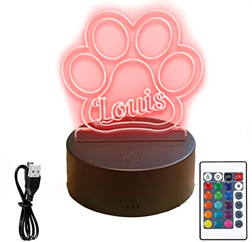 3d LED Lampe Nachtlicht mit Pfoten Motiv personalisiert mit deinem Wunschnamen für dein Hund oder deine Katze als Deko Tischlampe ein beliebtes Geschenk für hundeliebhaber oder Katzen Liebhaber