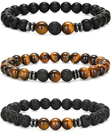 Senteria 3-6 Stück 8mm Perlen Armband für Herren Damen Naturstein Armband Mala Achat Yoga Elatics Armband Tigerauge Armband für Herren