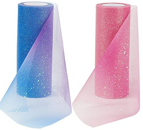 Tüllrolle mit Farbverlauf, Weinsamkeit 2 Rolle Regenbogen Glitter Tüll Dekostoff Tüllband für Hochzeit Party, 15CM*9 M Tüll Stoff Tischläufer Tüllnetz Dekoration Tischedeko Tüllband Handwerk