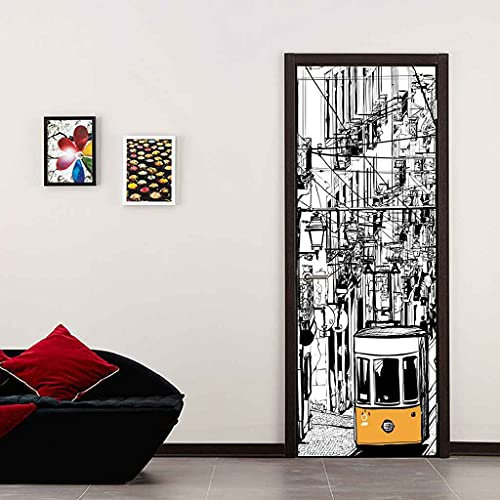 CBWRAW 3D Türaufkleber 77x200cm Manga-Busstraße Türfolie Poster Tapete Aufkleber wasserdichte Abnehmbare Selbstklebend Vinyl Fototapete Für Innentür Wohnzimmer Kind Schlafzimmer Badezimmer