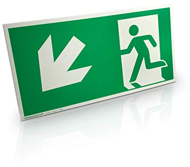 Notausgangsschild „links schräg abwärts“ - Folie, langnachleuchtend - 30,0 x 15,0 cm -Gemäß ASR A1.3 DIN 7010 DIN 67510 - Betriebsausstattung24