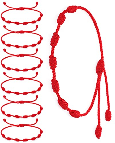 Yolev 6 Pezzi Braccialetto Corda Rossa Braccialetti Fortuna Regolabile Kabbalah Annodato Braccialetti Corda con Nodo Rosso Amuleto Braccialetto di Amuleto Protezione Dell'amicizia Fatto a Mano