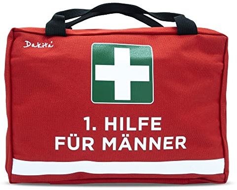 Dakita 1. Hilfe Tasche für Männer - 28x18x8cm groß | Lustiges Geschenk zum Geburtstag, Herrentag, Jugendweihe | Witzige Geschenkidee für Ehemann oder Freund (ohne Inhalt, Männer, rot)