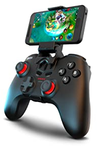 KROM KENZO – Mando Inalámbrico Bluetooth 5.0 con Soporte para Smartphone, 15 Botones Programables, Función Turbo, Batería Recargable, Compatible con PC, PS4, PS3, Switch, Android e iOS, Color Negro