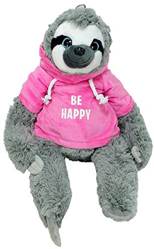 BEMIRO Faultier Kuscheltier mit Pullover - rosa Be Happy- ca. 40 cm, Kuscheltier mit Pulli, Kletthände zum anhängen, Plüschtier mit Hoodie