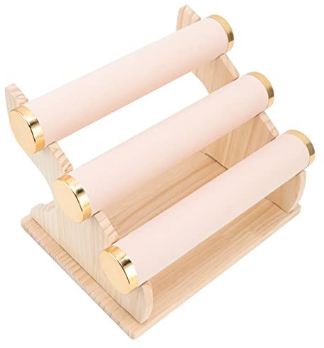 Fockety Armbandhalter, Abnehmbarer 3 stöckiger Schmuckständer aus Holz, Schmuckständer aus Samt, Stabiler Armbandständer, Uhrenhalter für Handgelenk, Zuhause, Geschäft, Vitrine, Aufbewahrung(Rosa)