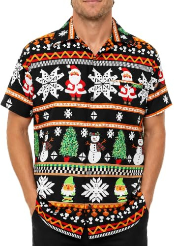 King Kameha Funky-Hawaii-Hemd, Weihnachten, Herren, Kurzarm, Christmas-Rows, Schwarz, M