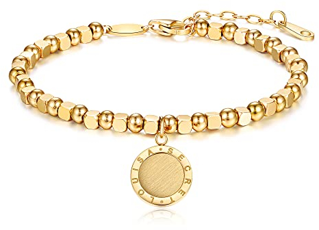 LOUISA SECRET Armband Damen Gold, Gold Armband Damen Edelstahl Ketten Anhänger Initial Damen Armbänder Verstellbare Kette Armband Schmuck Damen Geburtstag Weihnachtsgeschenke für Frauen Mädchen MaMa