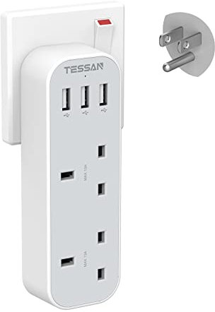 TESSAN UK to US Plug Adaptor, American Plug with 3 USB, 5 in 1 American Travel Adaptor from UK to USA, America, Mexico, Canada, Thailand Type B Travel Adapter