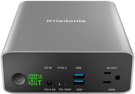 Krisdonia 130W / 80.000mAh Power Bank Generatore Portatile - 1x AC Presa Elettrica - 1x Type-C 100W - 2x USB QC3.0 - Batteria Esterna Caricatore per Smartphone/Tablet/Drone/MacBook/CPAP/Notebook